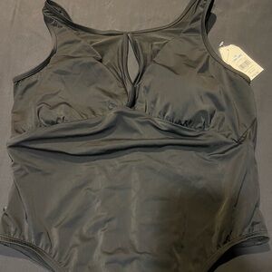 Black one piece swimsuit suit sexy sheer front and sheer back.